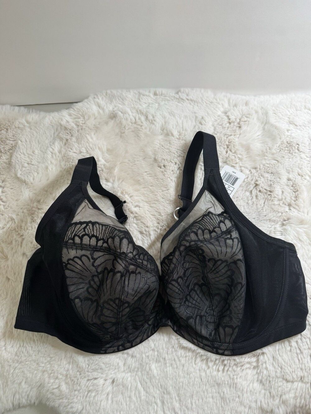 NEW Elomi Unlined Black Lace Underwire Bra 40G J Hook